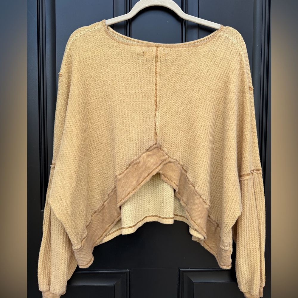Waffle Knit Crop Sweater - Mustard